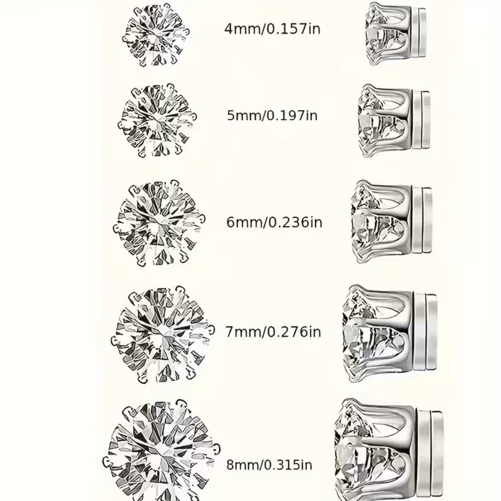 5 Pairs/ set of Sparkling Clip on Earrings Made of Stainless Steel and Zirconia - Picture 3 of 4